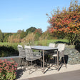 4 Seasons Outdoor Alicante 4-seat metal dining set with Manolo 180cm high ceramic table, featuring sleek design and sturdy construction.