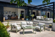 Hartman Alora 2-seat lounge set in sage aluminum garden furniture with cushions, outdoor metal sofa for relaxing in the garden.