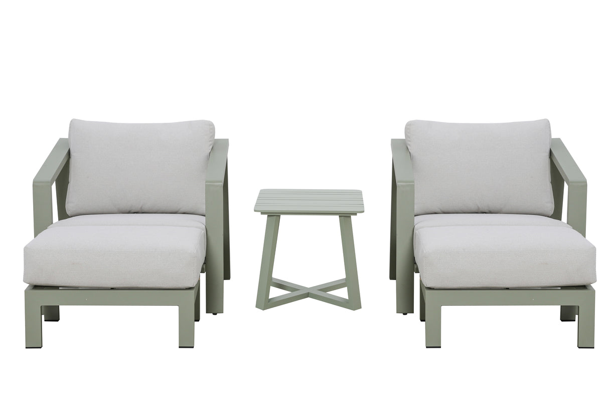 Hartman Alora companion set with sage aluminum rope garden furniture, includes two chairs and footstools, ideal for outdoor relaxation.