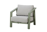 Hartman Alora companion set with footstools in sage aluminium rope, featuring lounge chairs and a bistro-style garden furniture arrangement.