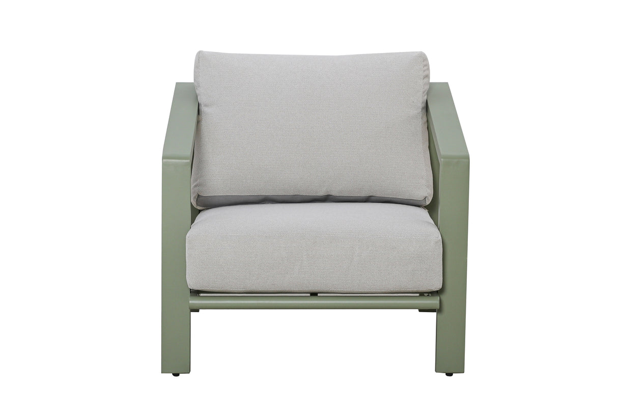 Hartman Alora companion set with footstools in sage aluminum rope garden furniture, featuring lounge chairs and matching footstools.
