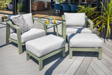 Hartman Alora companion set with footstools in sage aluminum rope garden furniture, featuring metal bistro style chairs and matching footstools.