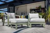 Hartman Alora Sage aluminium rope garden furniture set with two companion chairs and footstools, ideal for outdoor patio seating.
