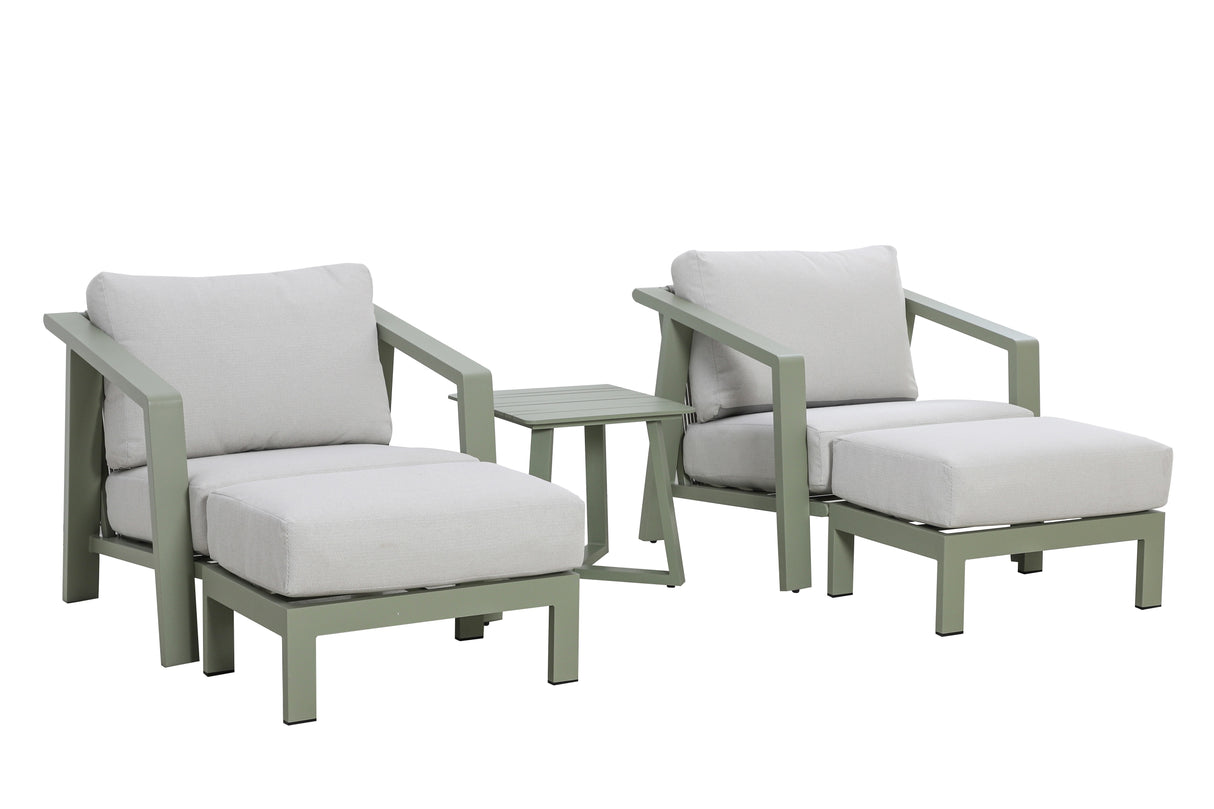 Hartman Alora Sage Aluminium Rope companion set with footstools for garden seating, featuring metal bistro style furniture.