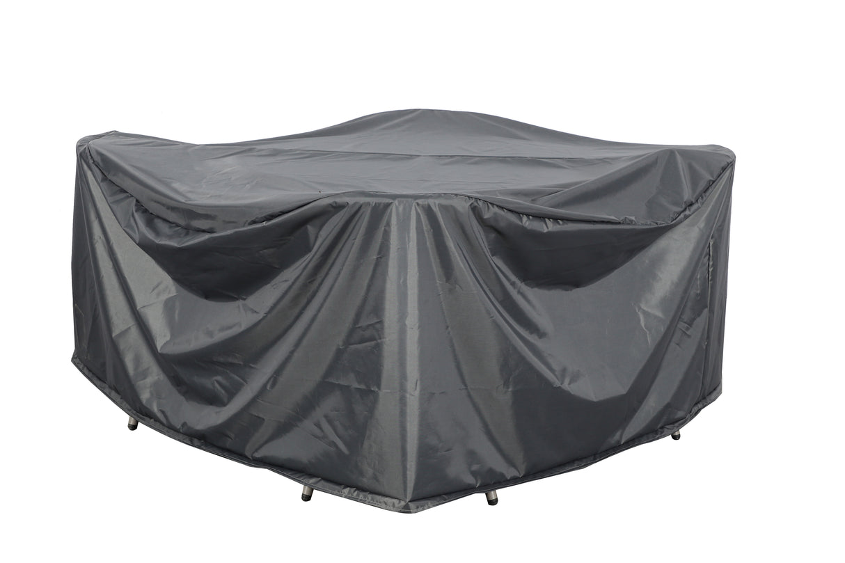 Hartman Sonas 4-seat dining set cover in durable fabric, protecting outdoor furniture from weather elements.