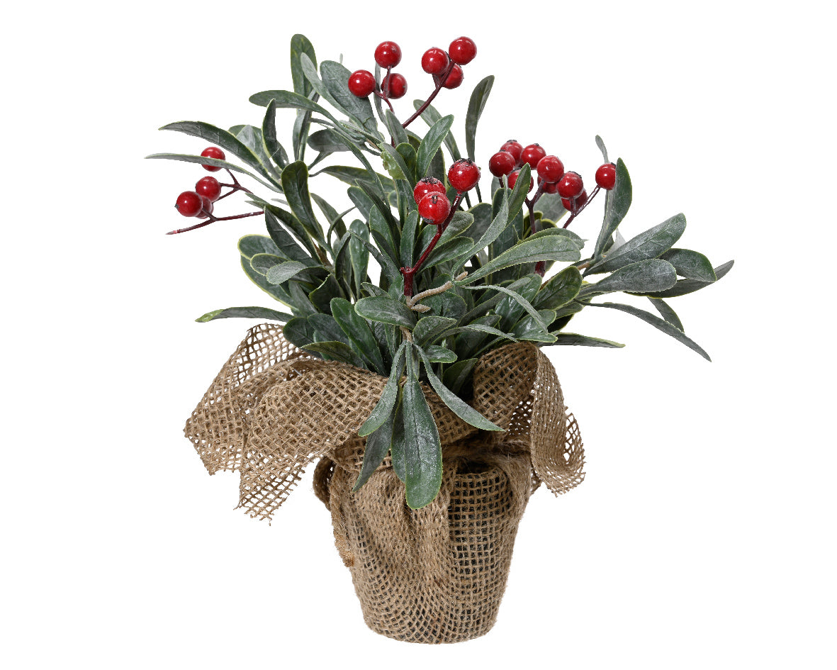 Artificial Green Plant with Red Berries in Jute-Wrapped Pot by kaemingk