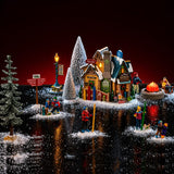 Lemax illuminated building featuring Bighorn Peak Mountain sports snow gear set for Christmas village display.