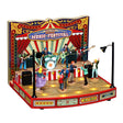 Lemax Sights & Sounds Big Top Holiday Music Festival display with festive decorations and a stage, illuminated for Christmas village scene