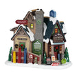 Lemax illuminated Bighorn Peak Mountain Sports snow gear building for Christmas Village, detailed winter scene with lights and festive decor.