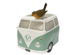 Green camper van-shaped planter featuring a robin ornament, part of Vivid Arts' animal ornaments collection.