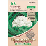 Cauliflower Snow March F1 from Kings Seeds, clearanced vegetable with large, snowy white heads, grown by E.W. King & Co. Ltd.