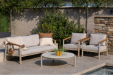 4 Seasons Outdoor Olivia lounge set with metal sofa, Vic coffee table, and footstool, outdoor furniture for relaxing outdoor spaces