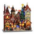 Lemax Christkindl Square illuminated facade with festive holiday scene, battery-operated 4.5V Christmas village decoration