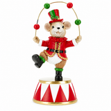 Christmas Circus Mouse Resin Decoration (22 cm) – Whimsical Ringmaster Mouse with Golden Bauble Hoop on Circus Pedestal Base
