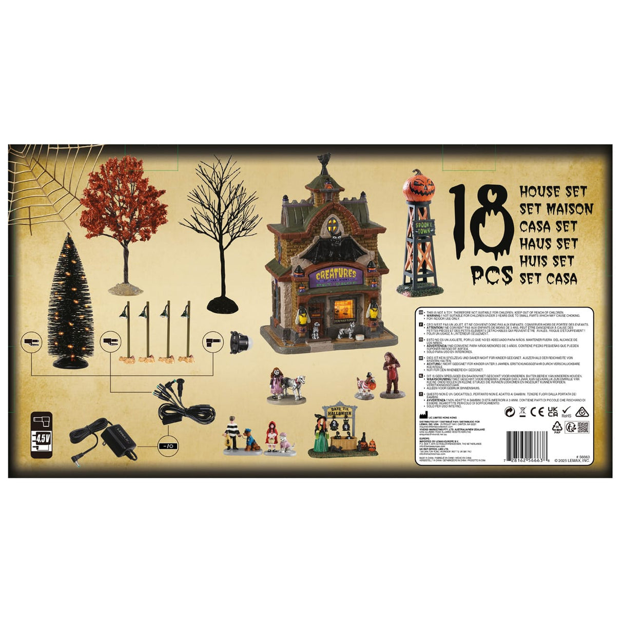 Lemax Spooky Town Creatures of the Night Pet Shop set of illuminated buildings for Halloween-themed display.