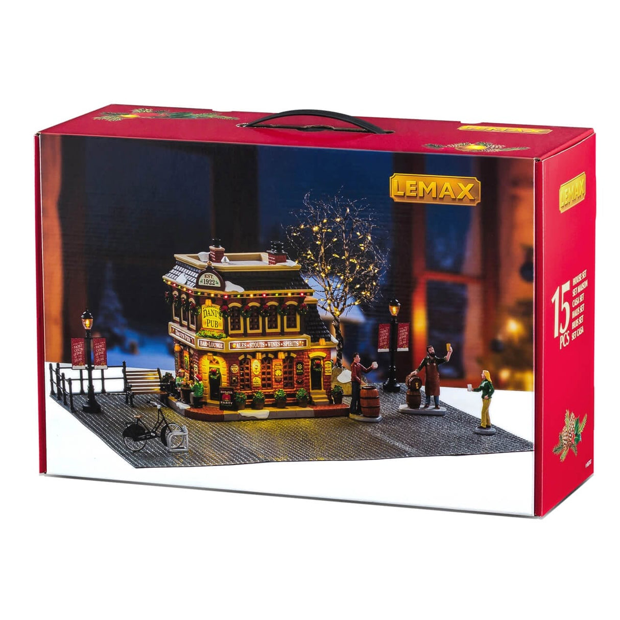 Lemax Dani's Pub Set from the Christmas Village collection featuring a detailed holiday-themed pub building and festive decorations