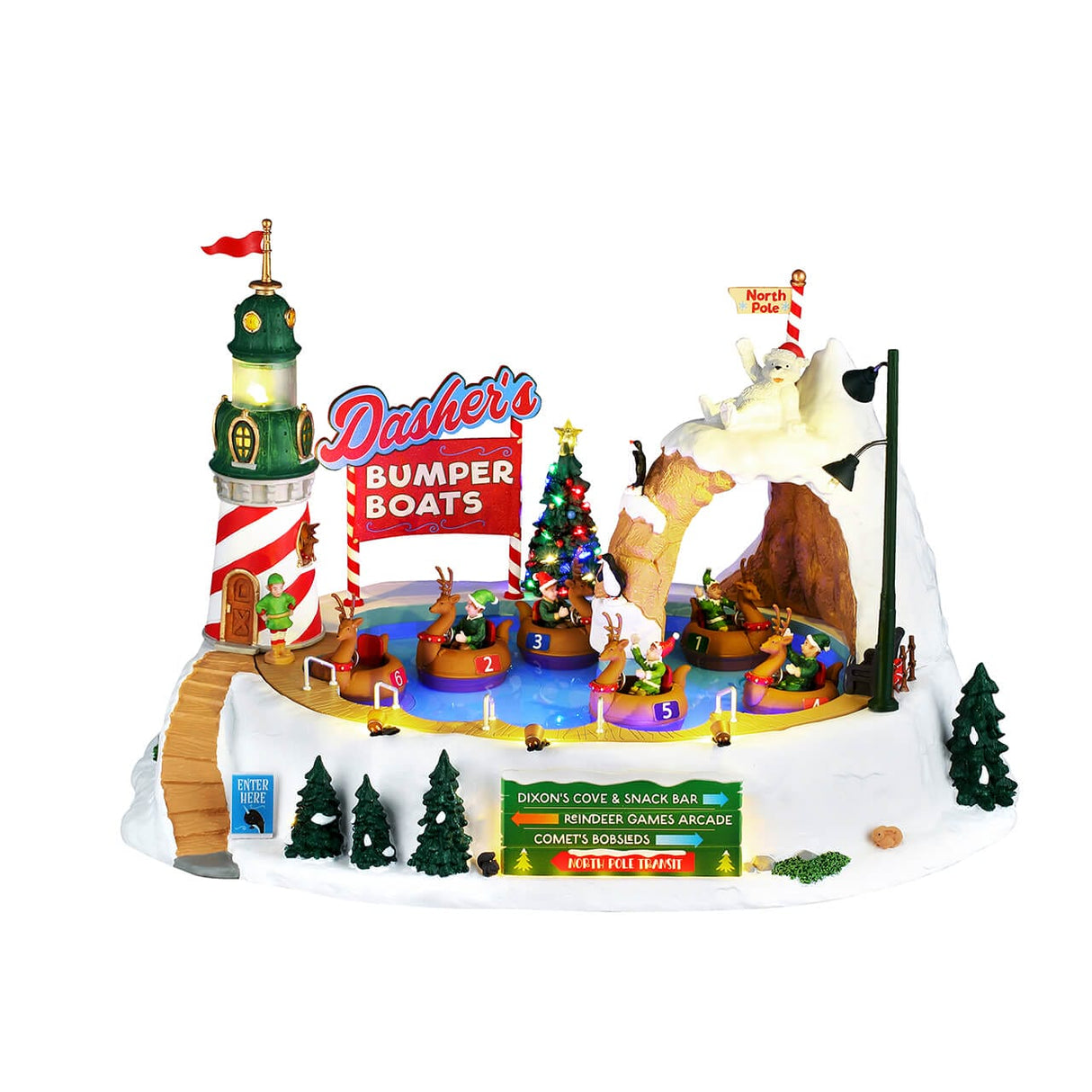 Dashers Bumper Boats With 4.5V Adaptor Lemax Christmas Village Sights and Sounds