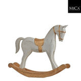 Distressed White Wooden Rocking Horse Ornament (22 cm) – Rustic Vintage Tabletop Christmas & Home Decor Figurine