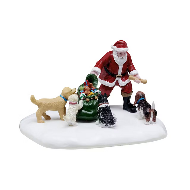 Lemax Dog Park Christmas village table accent featuring a festive dog park scene with holiday decorations and figures.