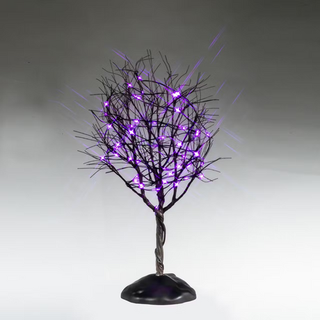Lemax Spooky Town dry tree decorated with purple lights, part of the Lemax Trees collection, suitable for Halloween displays.