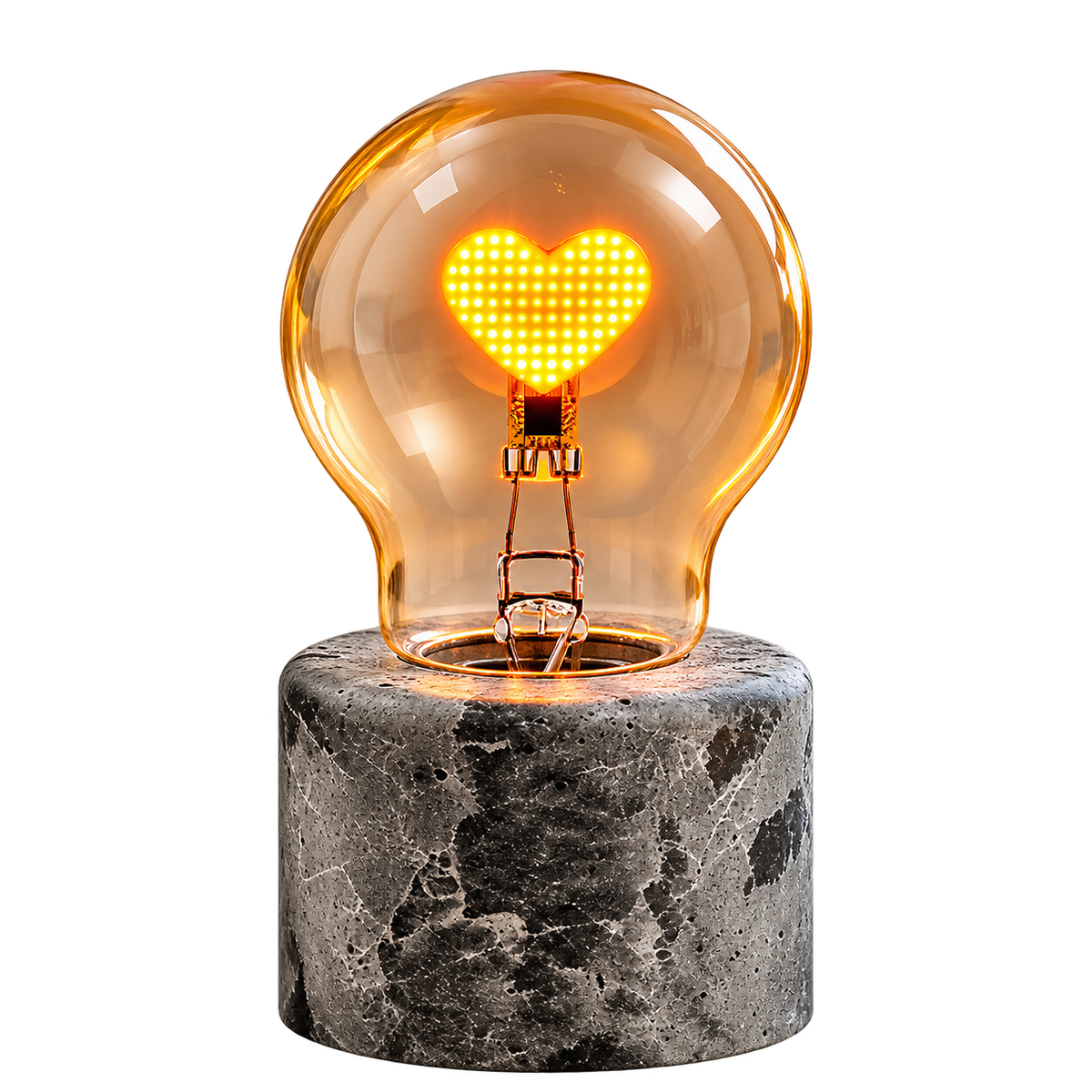 Edelman Luca Lighting LED Heart-Shaped Table Lamp (14 cm) – Smoked Glass & Stone-Look Base | USB Rechargeable Cordless Mood Light with Timer | Brown & Red
