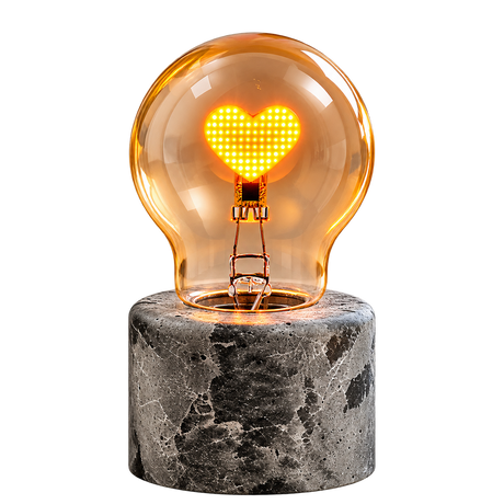 Edelman Luca LED heart-shaped table lamp with smoked glass and stone-look base, 14cm, cordless, rechargeable mood light with timer.