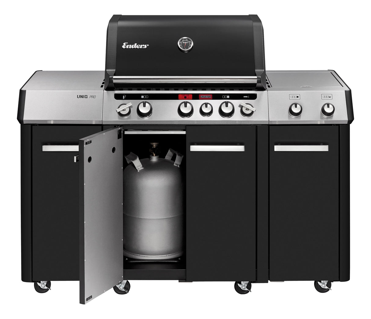 Enders UNIQ PRO 3 IK Turbo Gas BBQ with stainless steel finish and multiple burners for outdoor cooking and grilling.