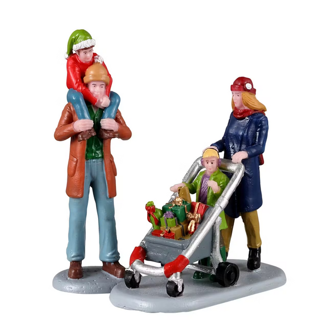 Family Holiday Shopping Spree Set Of 2 Lemax Christmas Village Figurine - Mill Race Garden Centre