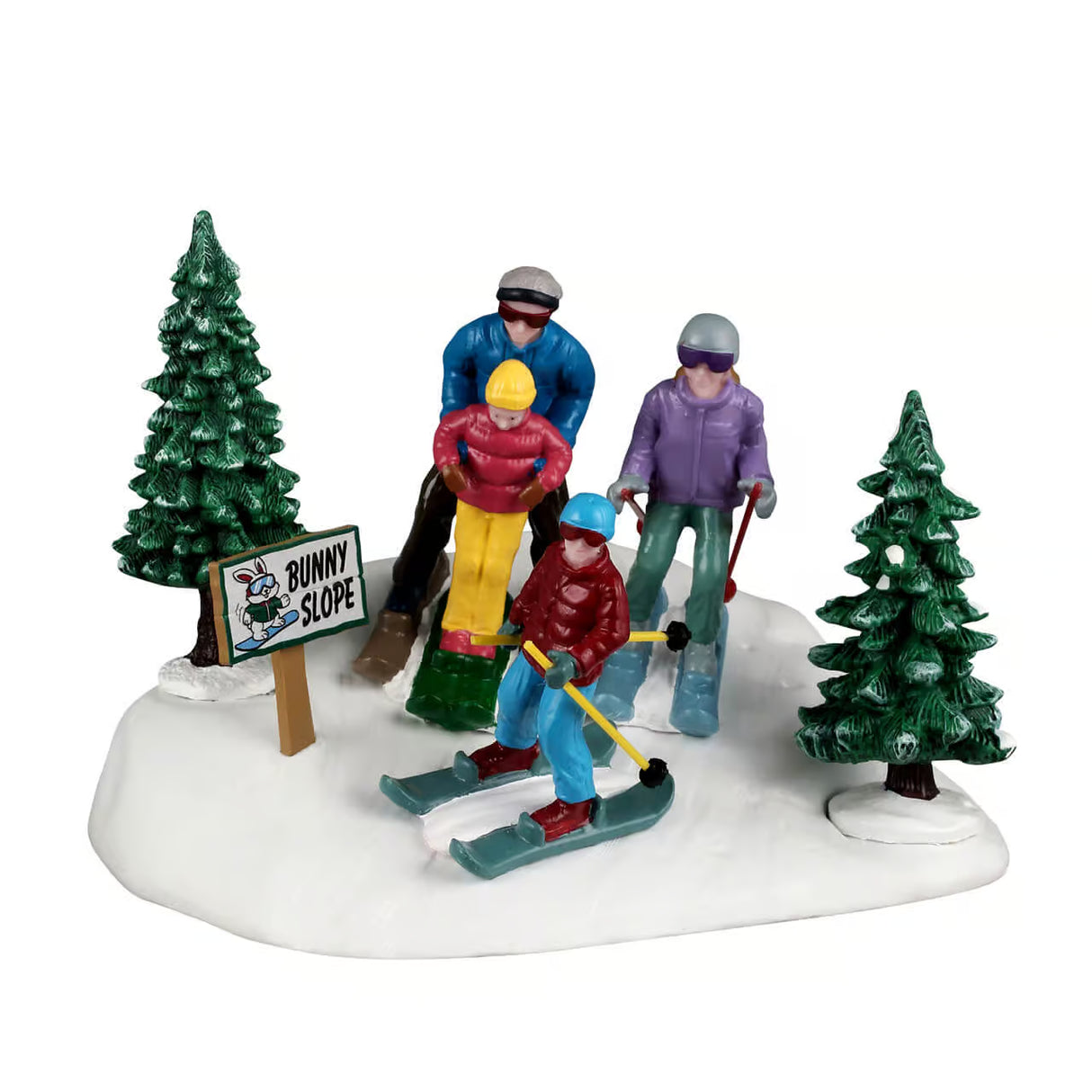 Lemax Family Ski Day Christmas table accent featuring a family enjoying skiing scene with festive holiday decorations.