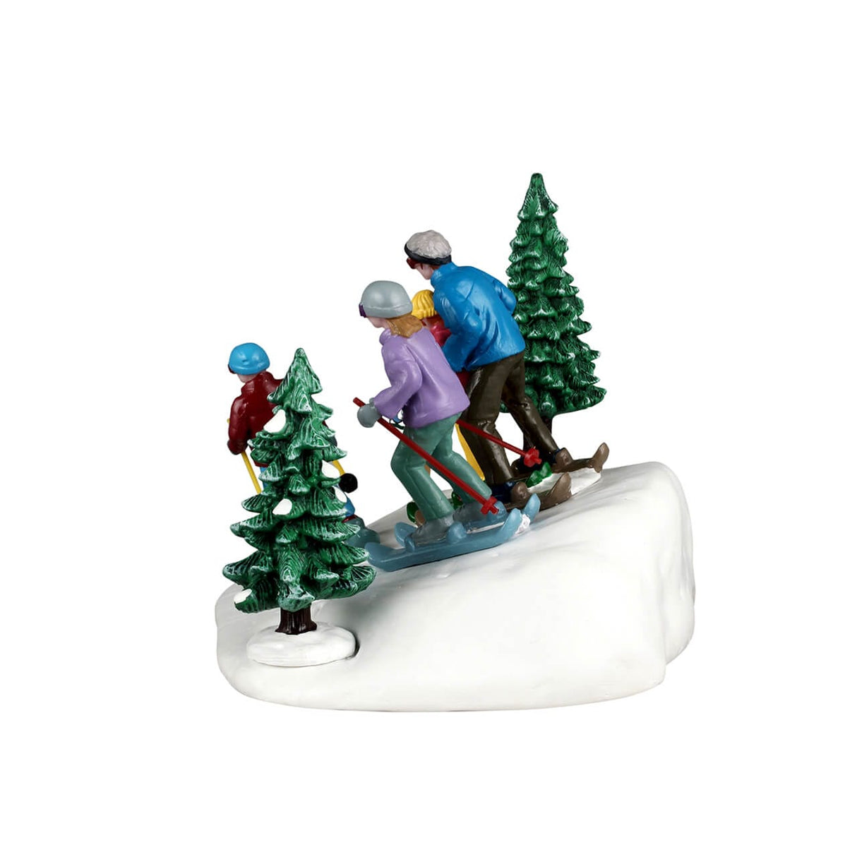 Lemax Family Ski Day Christmas table accent with a family skiing scene and holiday winter decorations.
