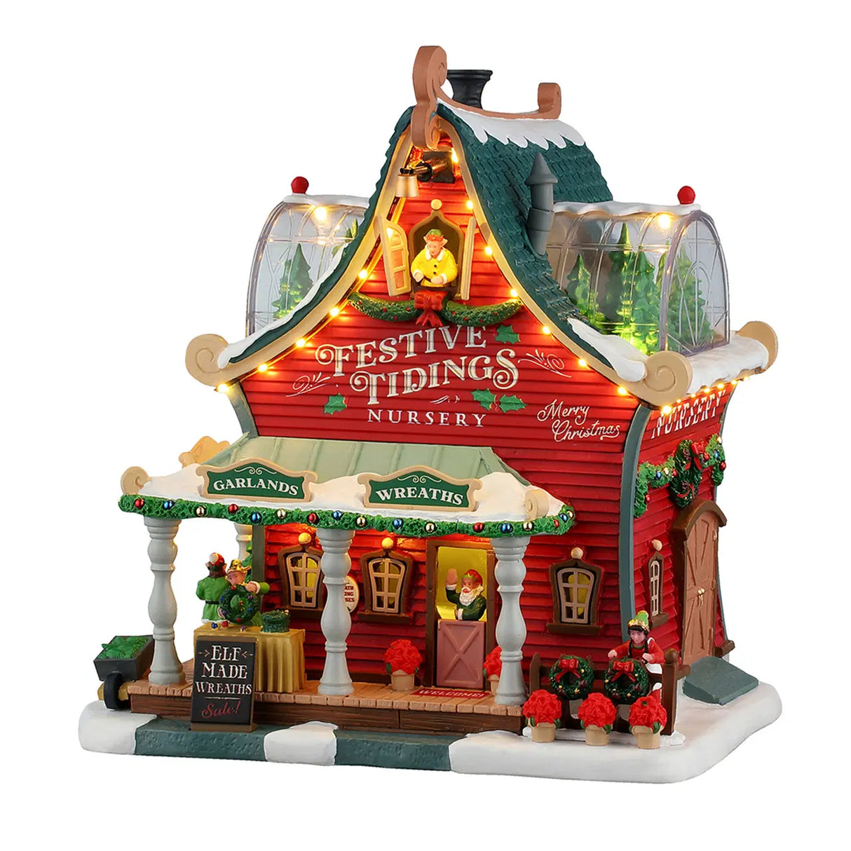 Lemax Festive Tidings Nursery illuminated building from Christmas village collection, featuring festive holiday decorations and lights.