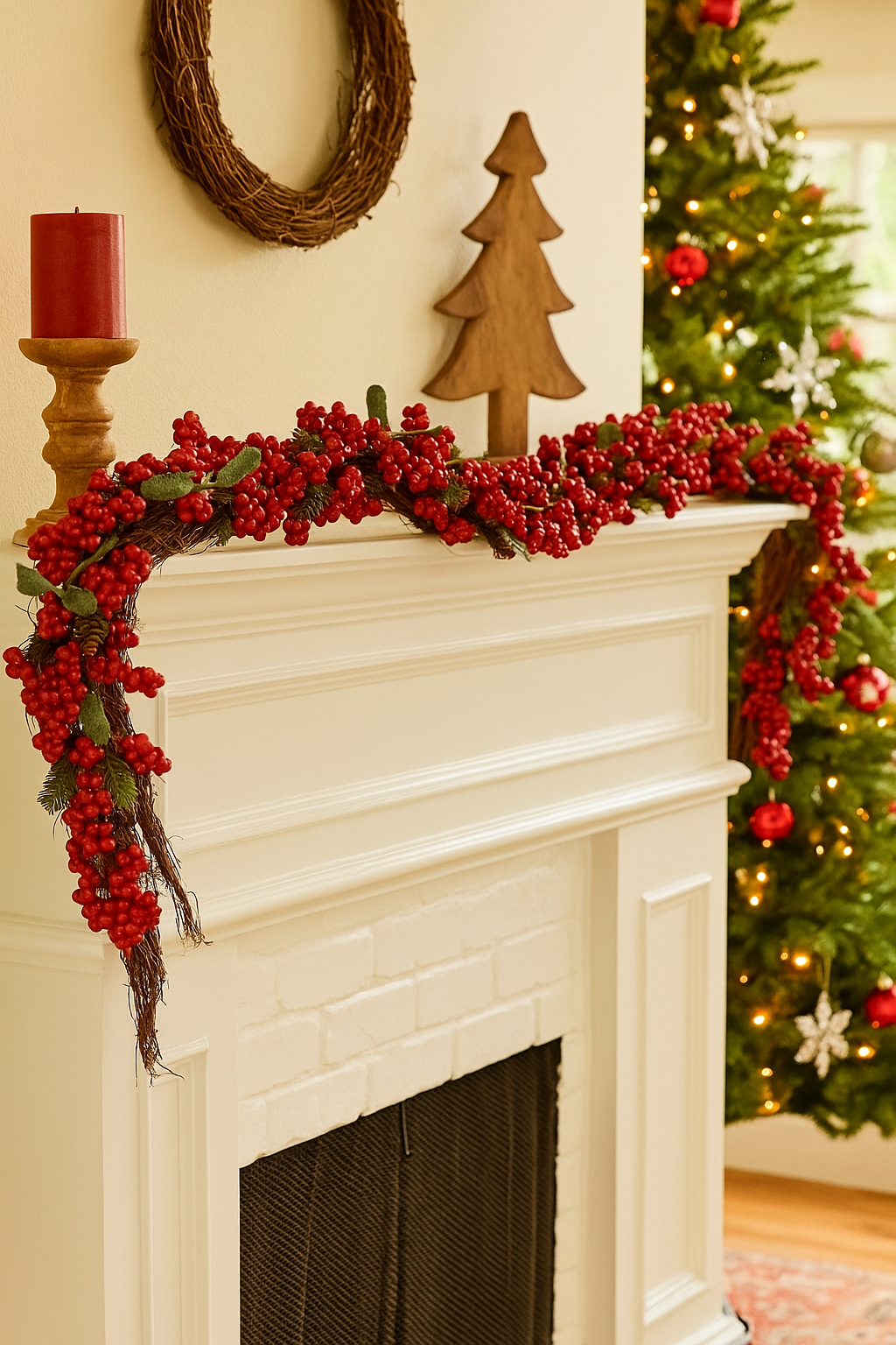 Festive Red Berry & Leaf Garland – 1.8M - Mill Race Garden Centre