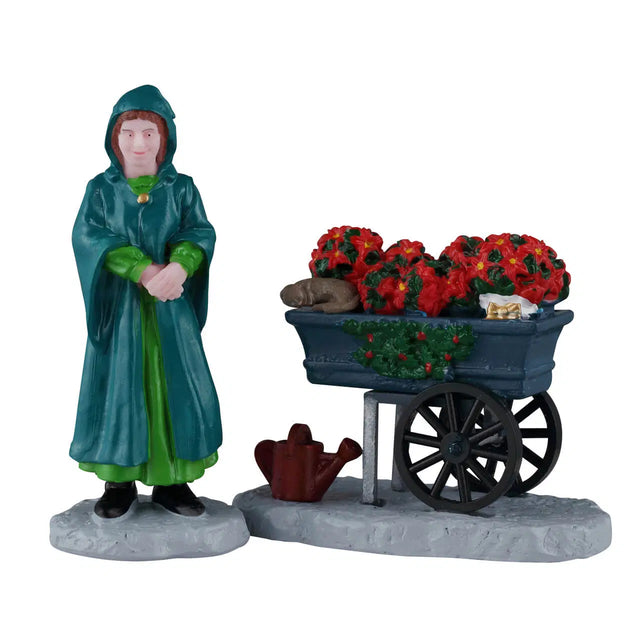 Lemax Floral Street Vendor Christmas village figurine set of 2, detailed holiday-themed Lemax figurines for Christmas décor