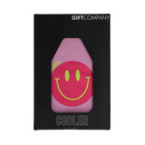 Gift Company Froid Cooling Sleeve with Be Happy design, pink wine bottle cooler made of insulating material.