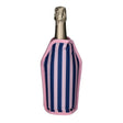 Blue and pink striped Froid Cooling Sleeve by GiftCompany, a stylish wine bottle cooler for keeping drinks cold.