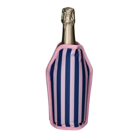 Blue and pink striped Froid Cooling Sleeve by GiftCompany, a stylish wine bottle cooler for keeping drinks cold.