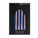 Blue and pink striped Gift Company Froid Cooling Sleeve for wine bottles, stylish bottle cooler for keeping drinks cold.