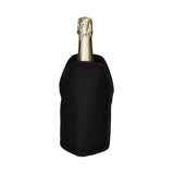 Gift Company Froid Cooling Sleeve with Wine & Dine design, black insulated wine bottle cooler for keeping beverages chilled.