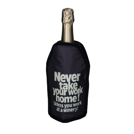 GiftCompany Froid Cooling Sleeve with winery slogan design, insulated wine bottle cooler for keeping wine chilled.