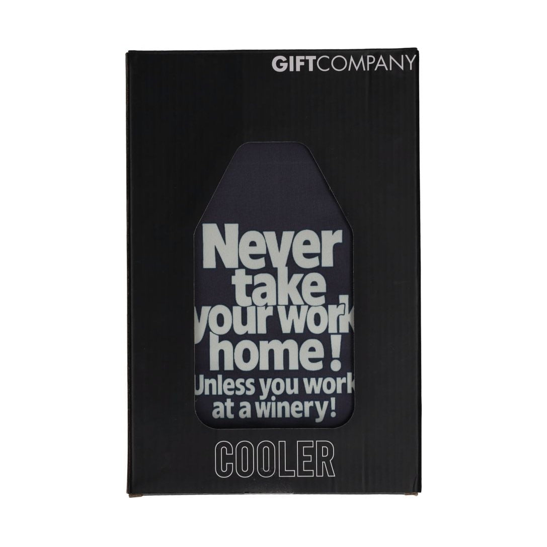 Black Froid Cooling Sleeve by GiftCompany with winery slogan design, fits wine bottles to keep them cool.