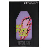 Gift Company Froid Cooling Sleeve with Hot Moms Club design on purple wine bottle cooler, perfect for keeping drinks cold.