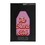 Pink GiftCompany Froid Cooling Sleeve with "The Cheers Club" design for wine bottles, keeps drinks chilled in style.