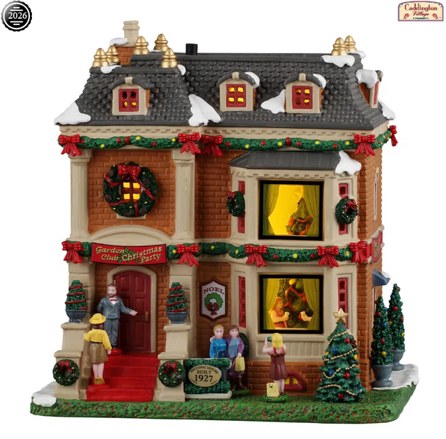 Lemax Garden Club Christmas Party illuminated building from the Lemax Christmas Village collection, featuring festive holiday details.