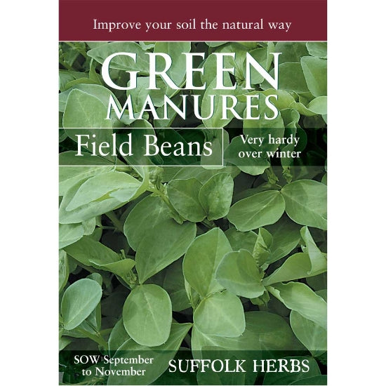 Pack of Suffolk Herbs Green Manures Field Beans seeds by E.W. King & Co. Ltd for planting in 6 sq.m, ideal for eco-friendly soil enrichment.