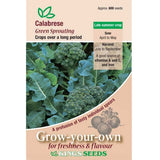 Calabrese green sprouting seeds by Kings Seeds, E.W. King & Co. Ltd., showing fresh green seed sprouts on a white background.