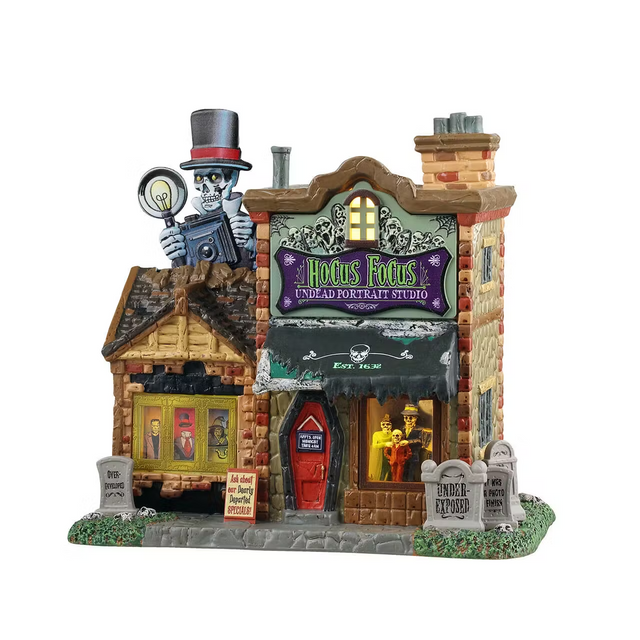Hocus Focus Undead Portrait Studio Lemax Spooky Town Illuminated Building - Mill Race Garden Centre