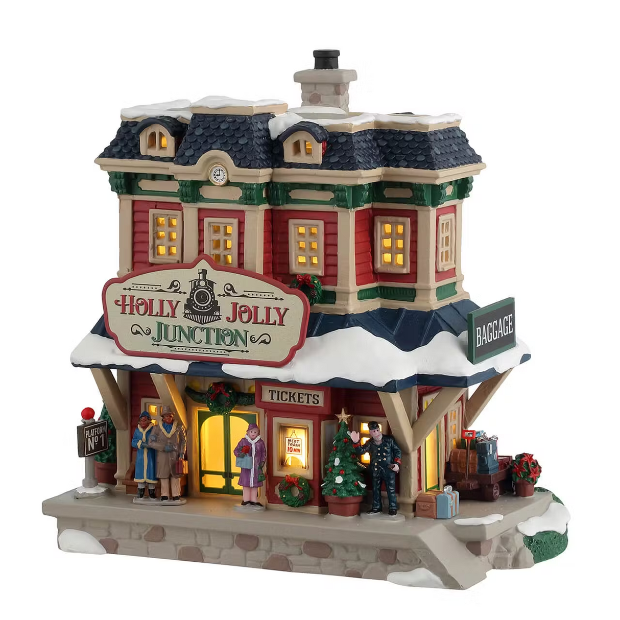 Holly Jolly Junction Incl. Adaptor 100 Ma (White) Lemax Christmas Village Illuminated Building - Mill Race Garden Centre