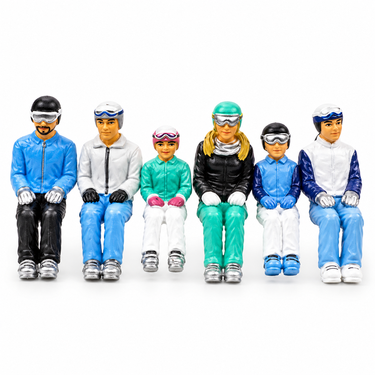 Jägerndorfer 6-Piece Sitting Skiers Set – 1:32 Scale Miniature Figures for Chairlifts & Cable Cars