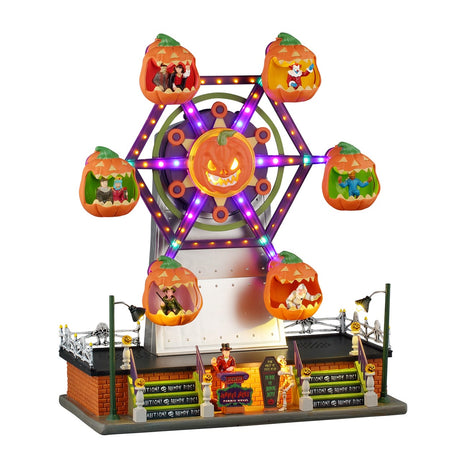 Lemax Spooky Town Jumping Jack's Ferris Wheel with 4.5V adaptor, detailed spooky town sights and sounds display.