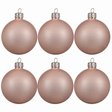 Kaemingk blush pink enamel mouthblown glass Christmas baubles, 8 cm, pack of 6 with silver caps, soft pastel holiday ornaments